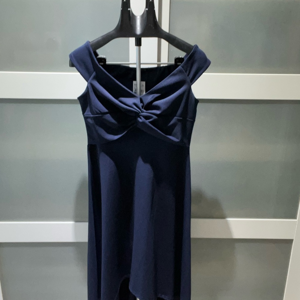 Chic Asymmetrical Navy Dress